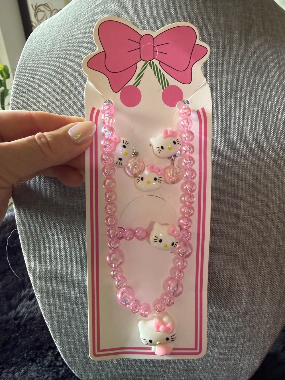 Hello Kitty Bead Necklace Bracelet Clip Earrings Set